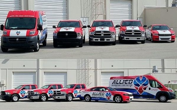 Allied Restoration & Construction service trucks